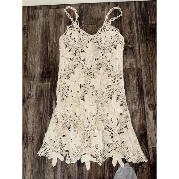 VTG For Love & Lemons Ivory Crochet Mini Dress/ Cover-Up Size S/M - Picture 1 of 8